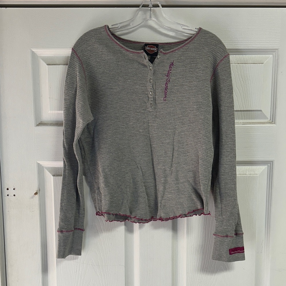 Harley Davidson Gray Long Sleeve Henley Top
